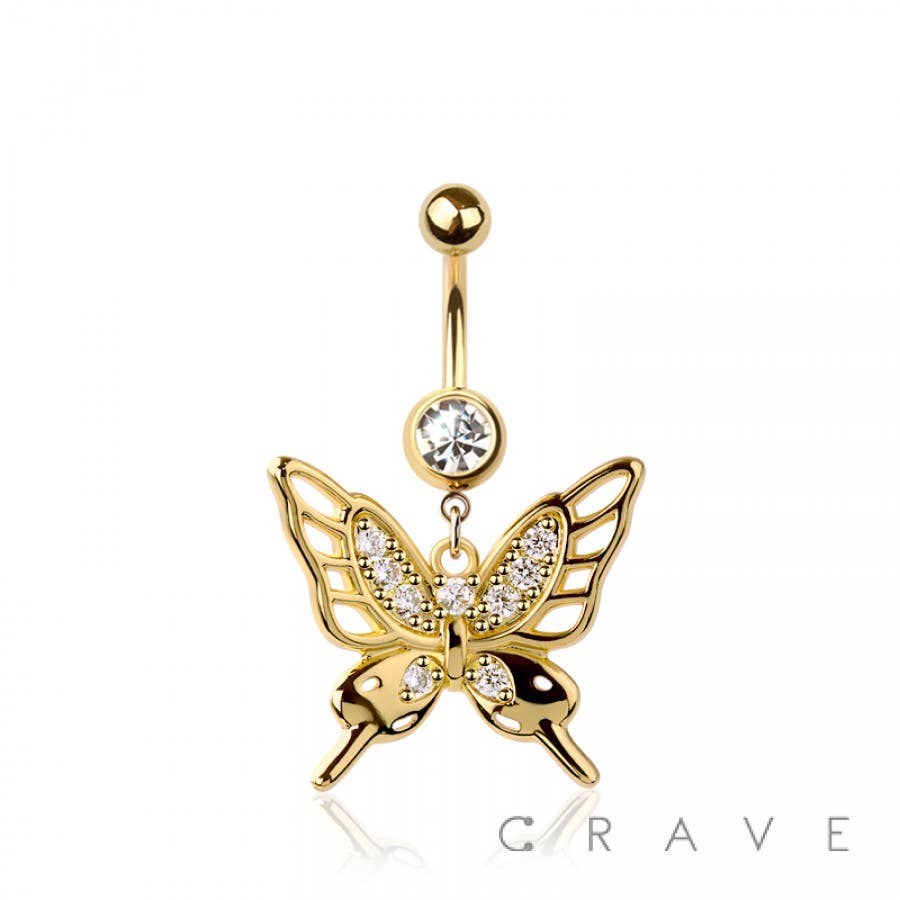 CRAVE - Wholesale Belly Ring - 316L SURGICAL STEEL BUTTERFLY DANGLE BELLY BUTTON NAVEL RING0