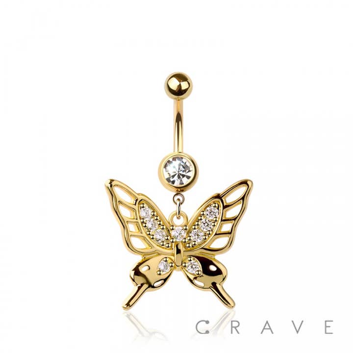 CRAVE - Wholesale Belly Ring - 316L SURGICAL STEEL BUTTERFLY DANGLE BELLY BUTTON NAVEL RING