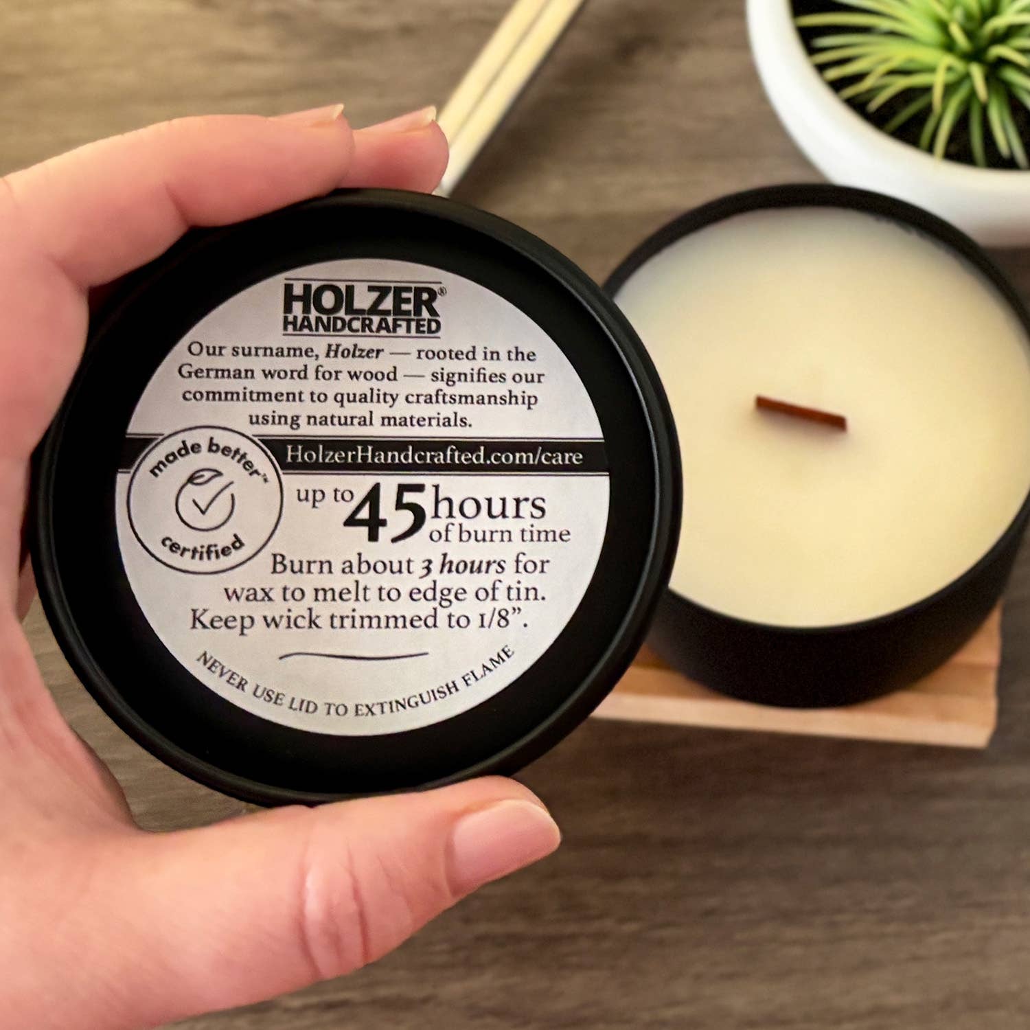 Holzer Handcrafted ® - Wholesale Jar/Filled Candle - Wood Wick Candle Lakeside Spa Retreat - Driftwood + Juniper + Vetiver Scented | Natural | Hand-poured Coconut Soy Wax | 6 oz Modern Black Tin with Lid | Handmade | Non-toxic Phthalate-free Luxury Fragrance5