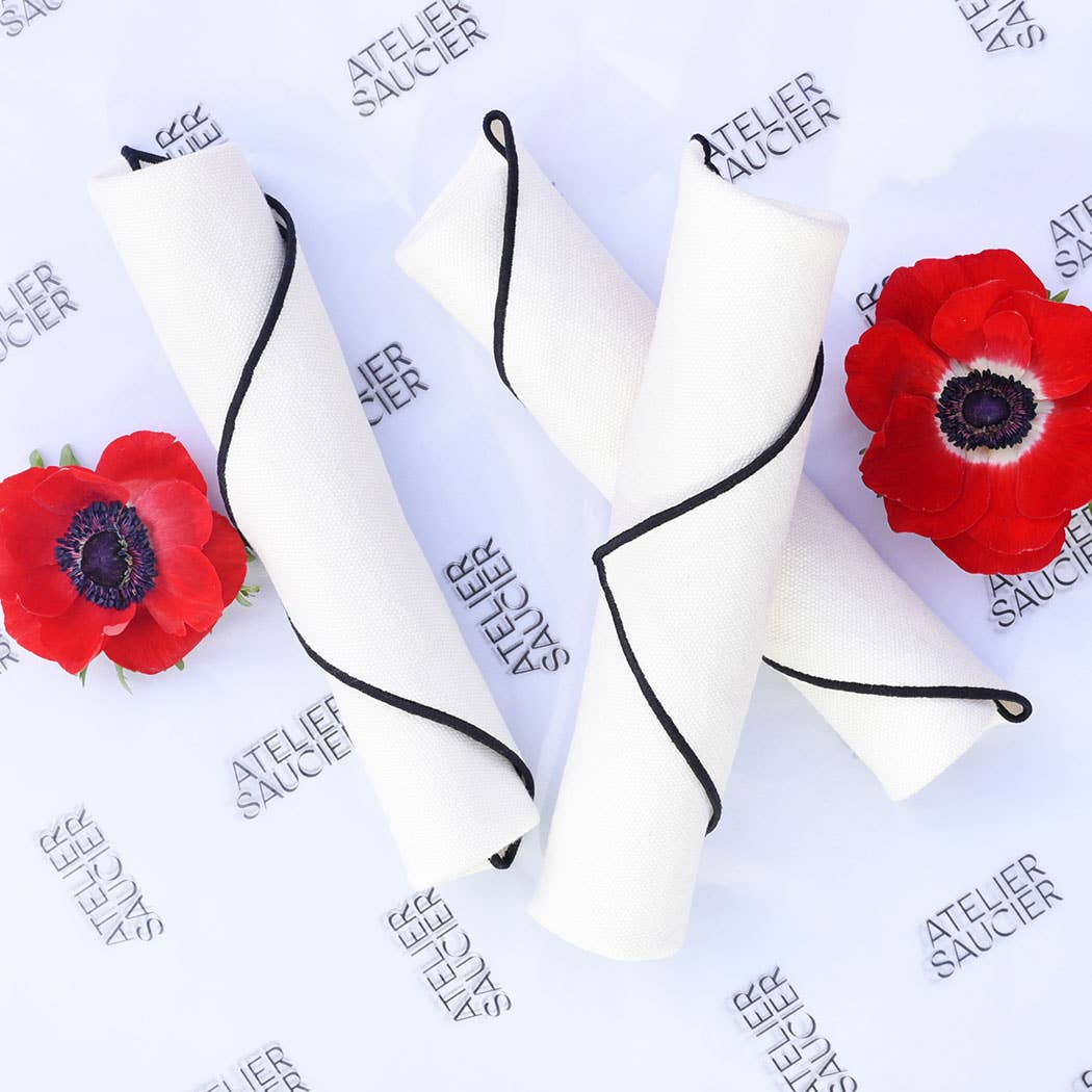 ATELIER SAUCIER - Wholesale Dinner & Cloth Napkin - Cream Burlap Noir Napkins | Set of 43