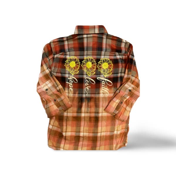 Daisies with Stems Hope Love Faith Distressed Flannel Shirt for wholesale by Granny & Grandpa's Custom Creations