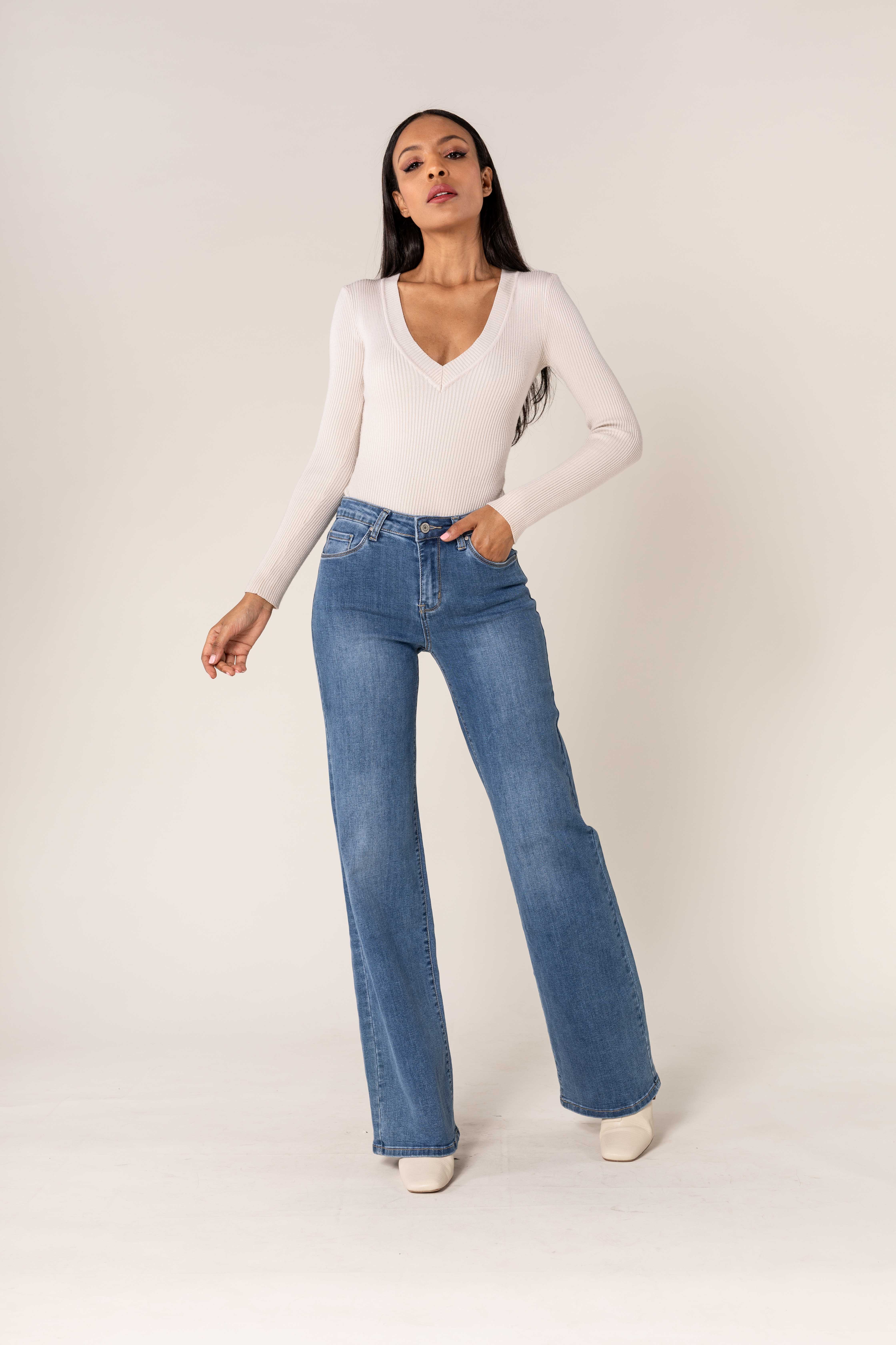 Nina Carter – wholesale Jeans - Dam – TALL P211 jeans med hög midja och utsvängda ben