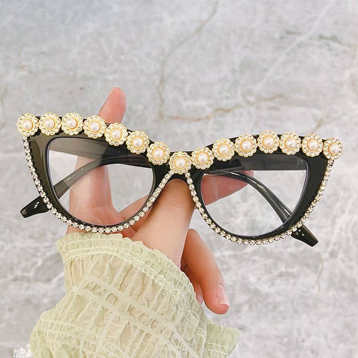 ACCITY - Wholesale Sunglasses - Women's - HANDMADE RHINESTONE PEARL RETRO CAT-EYE SUNGLASSES_CWASG02689
