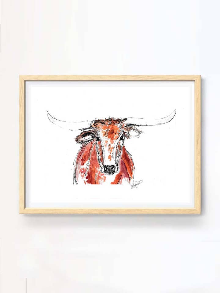 Longhorn Watercolor - Original Art Print for wholesale by Locksley Workshop