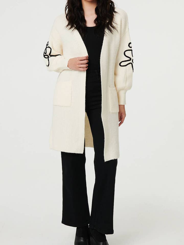 Cardigan Comprido com Detalhe de Costura Floral por atacado de Stellalondon