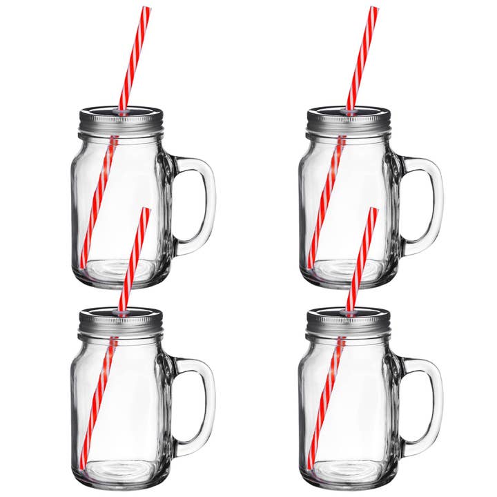 Rinkit Ltd - Wholesale Drinking Glass/Cup - Rink Drink Jam Jar Drinking Glass with Lid Straw - 620ml