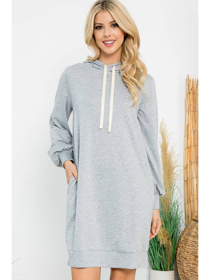 You & Me - Wholesale Dress - Women's - YMD10061V-FRENCH TERRY LONG PUFF SLEEVE HOODIE DRESS35