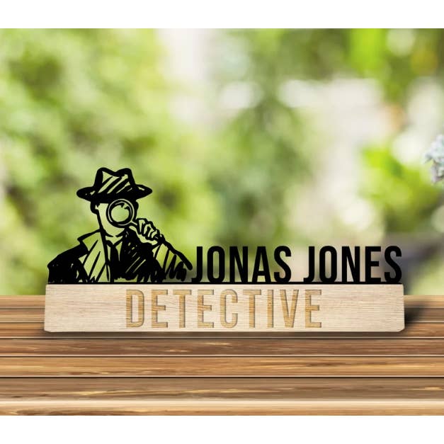 Glow Neon - Venta al por mayor Carteles de escritorio/mesa - Placa de identificación de escritorio de detective de madera personalizada, placa de identificación, regalos