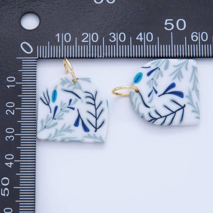 Aim Eternal - Wholesale Individual charm/pendant - 18K Gold Filled Blue Leaf Nature Polymer Clay White Charm | AF3711