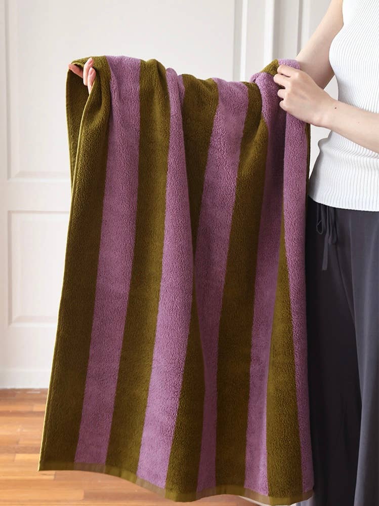 INSPECIAL HOME - Wholesale Bath Towel - 100% Cotton Soft Absorbent Dopamine Stripe Towel  - Lavender1