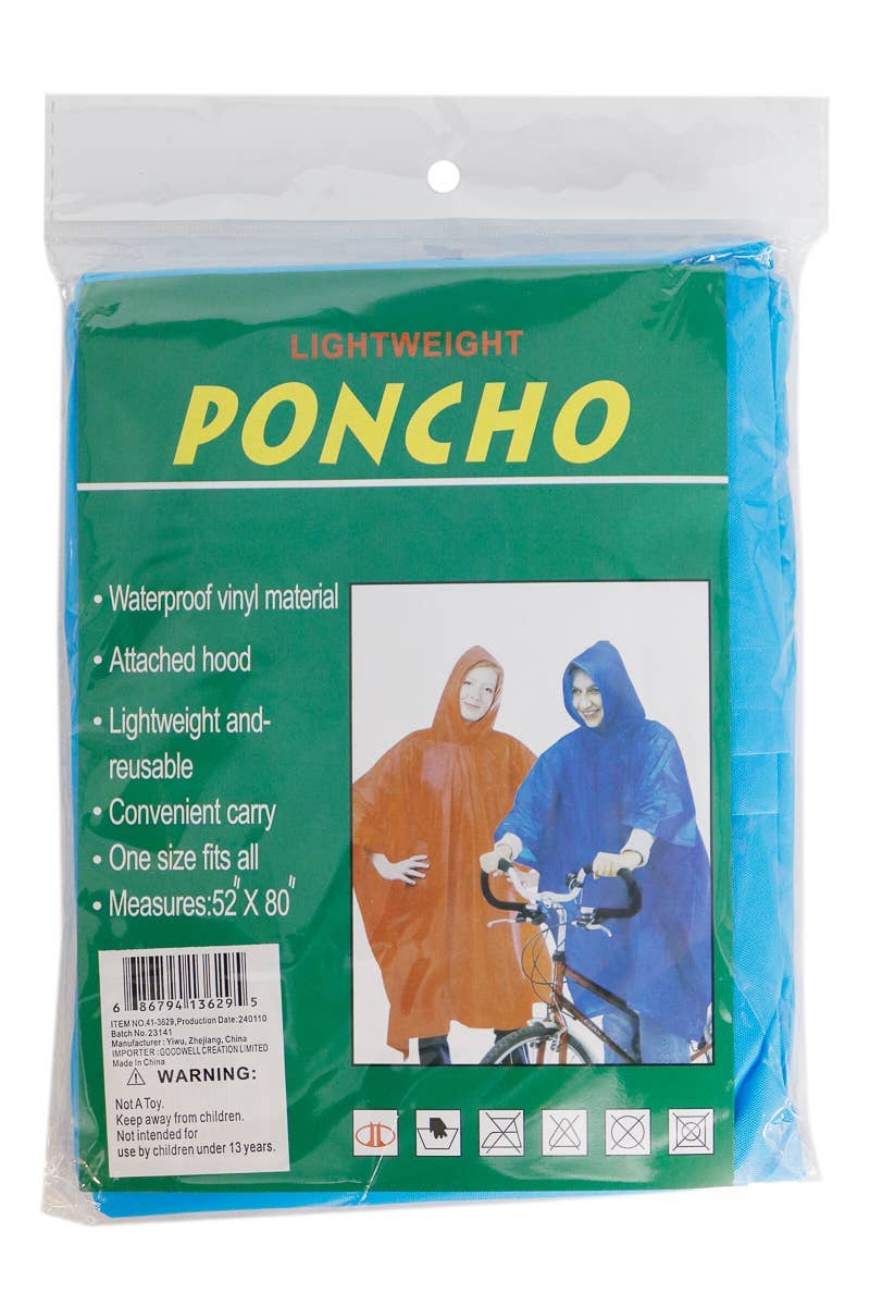 ASSORTED Hooded Pullover Thin Vinyl Rain Poncho - Unisex for wholesale on Faire3