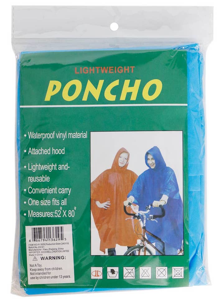 ASSORTED Hooded Pullover Thin Vinyl Rain Poncho - Unisex for wholesale on Faire3