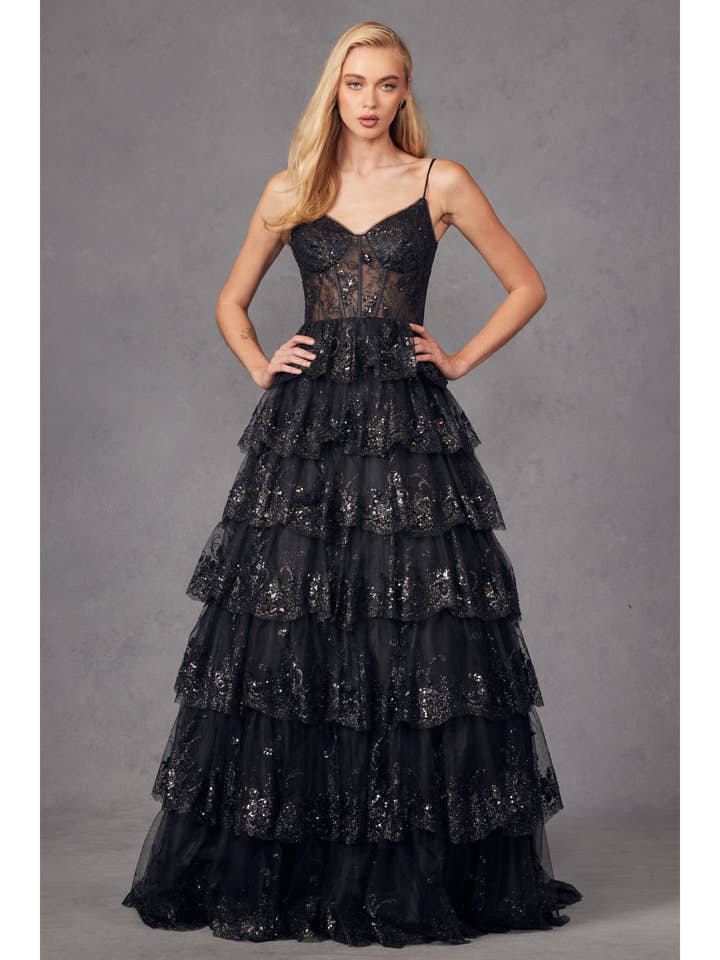 Volangklänning i tyll med spets och paljetter, prinsessklänning med hjärtformad urringning för wholesale av Juliet