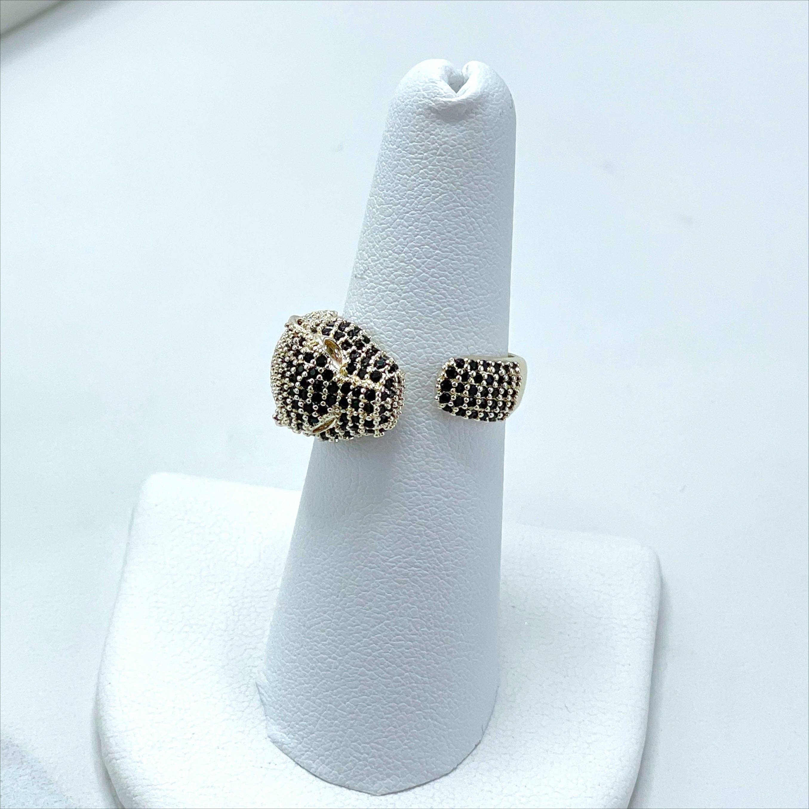 DIJU Jewelry – wholesale Cocktail/statement ring – 18k Gold Filled Black Micro CZ with Panther Ring5