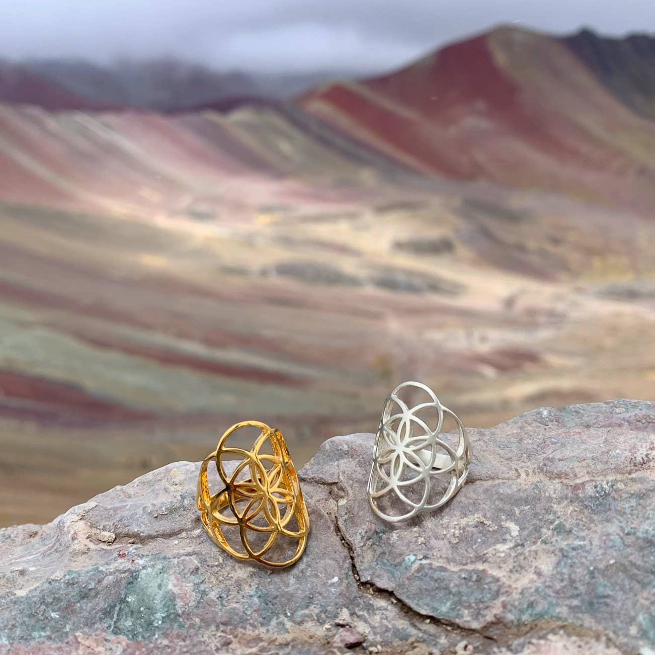 Hiouchi Jewels | Rose & Bolt Grateful Dead Jewelry - Wholesale Cocktail/Statement Ring - Seed of Life Ring | Gold3