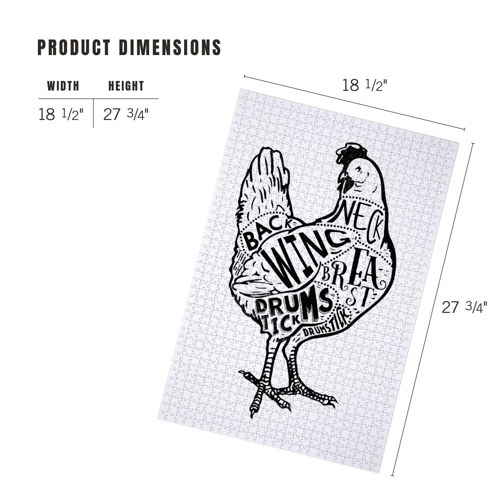 Lantern Press - Wholesale Puzzle - Adult - 1000 PIECE PUZZLE Chicken, Butchers Block Meat Cuts Chicken4