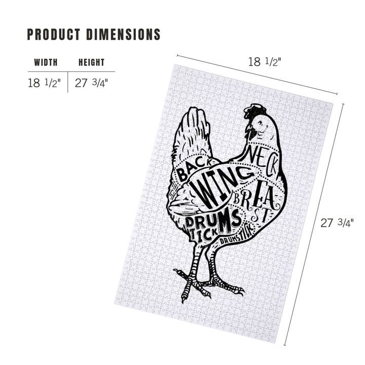 Lantern Press - Wholesale Puzzle - Adult - 1000 PIECE PUZZLE Chicken, Butchers Block Meat Cuts Chicken4
