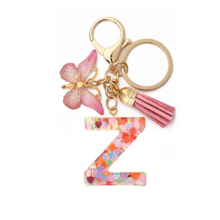 ACCITY - Wholesale Keychain - Women's - Glitter Resin Letter Butterfly Keychain_CWMM686625