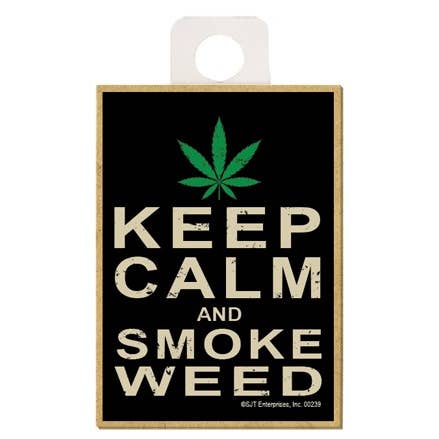 Keep Calm and Smoke Weed Wood Fridge Magnet for wholesale by SJT Enterprises, Inc.