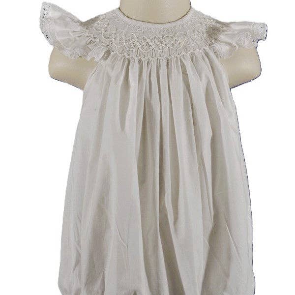 Burbuja de manga corta con perlas geométricas blancas smocked para venta al por mayor de Hello Bebes!