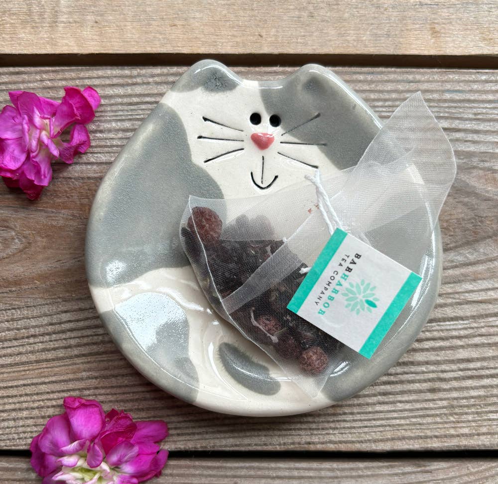 August Ceramics – Prato de joias por atacado – Prato de Gato 3" Cerâmico: Pontos Brancos & Cinza2