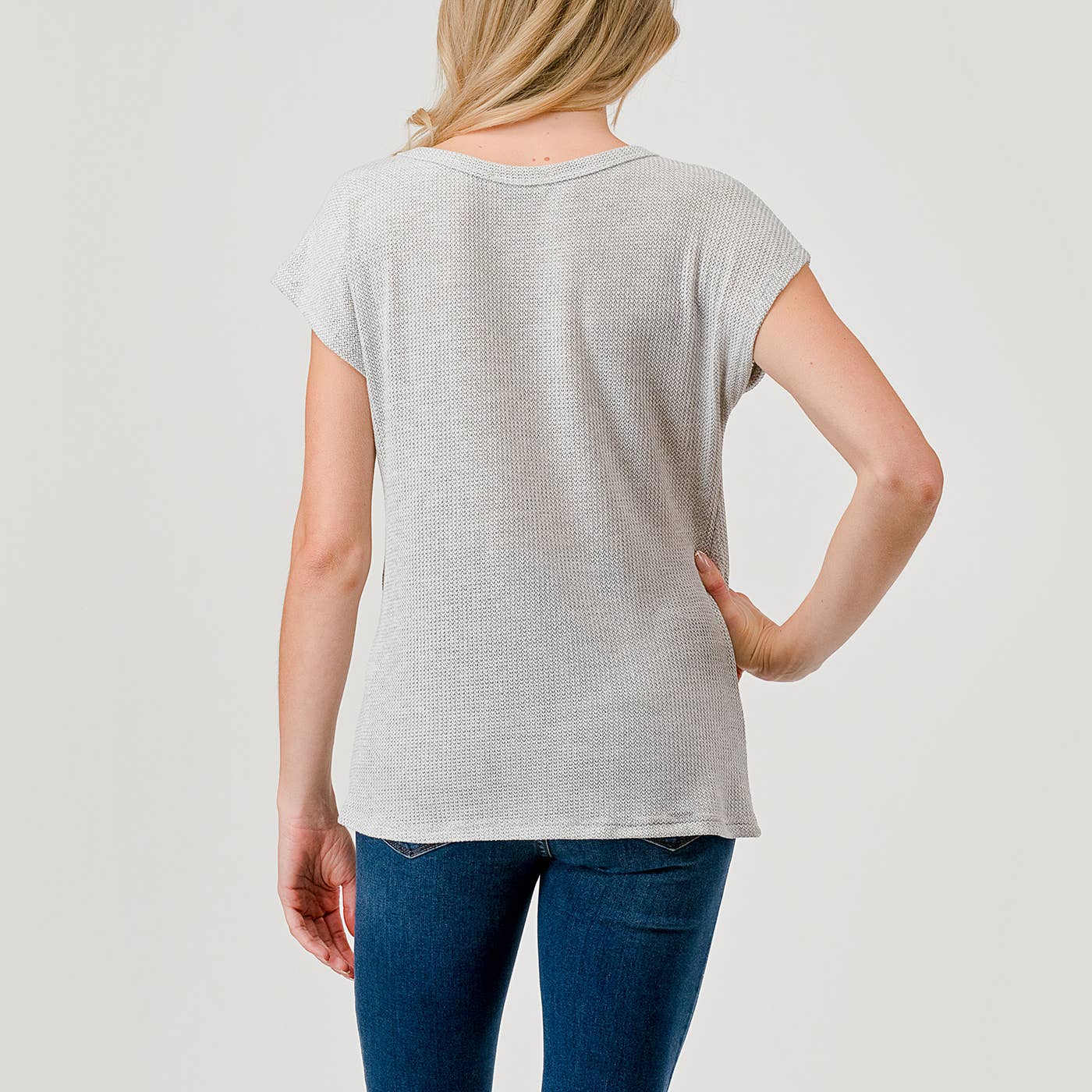 Heimious - Vente Haut en maille – femme - Haut en tricot à manches courtes et nœud décollé, T8054