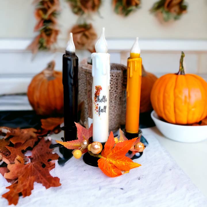 Small Town Dusk - Wholesale Flameless Candle - 7" Solid Orange LED Battery Operated Timer Taper Candles