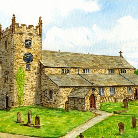 Lake District .Greeting Card, Hawkshead Church for wholesale by Robinson Collection