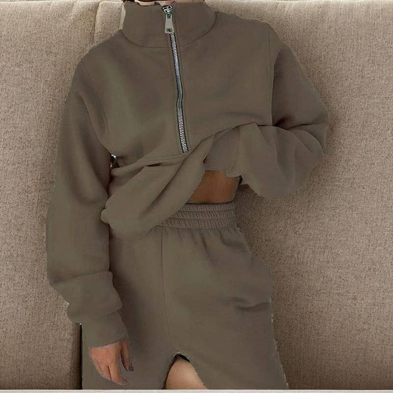 FurDecoration - Wholesale Activewear Set - Women's - Solid Color Fleece Hoodie And Pants Sports Suit9