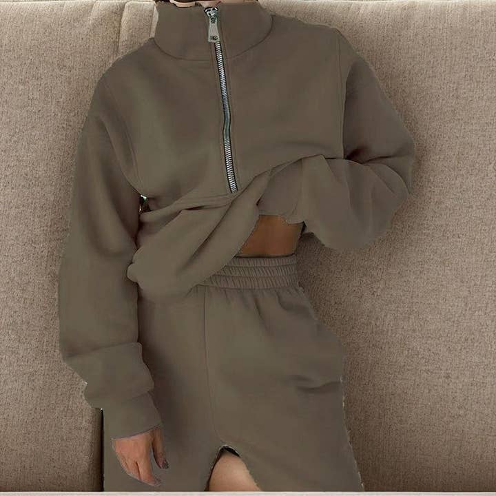 FurDecoration - Wholesale Activewear set – Women′s - Solid Color Fleece Hoodie And Pants Sports Suit9