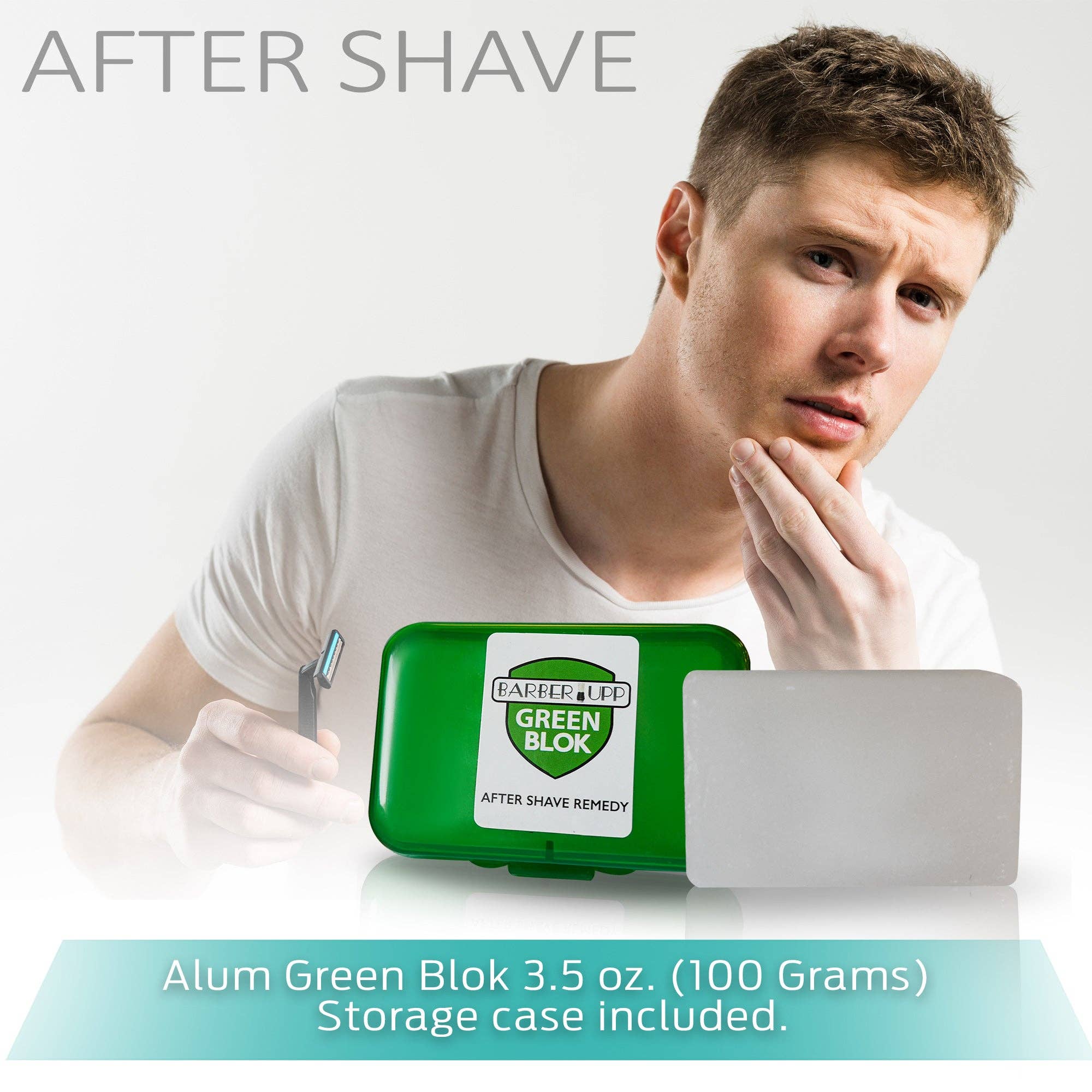 BarberUpp - Wholesale Aftershave - Men's - BarberUpp Alum Block, After Shave,100% Alum, Shaving Accessory, (3.5 oz / 100 grams) Storage Case Included,Styptic skin soothing Alum Green Blok.2