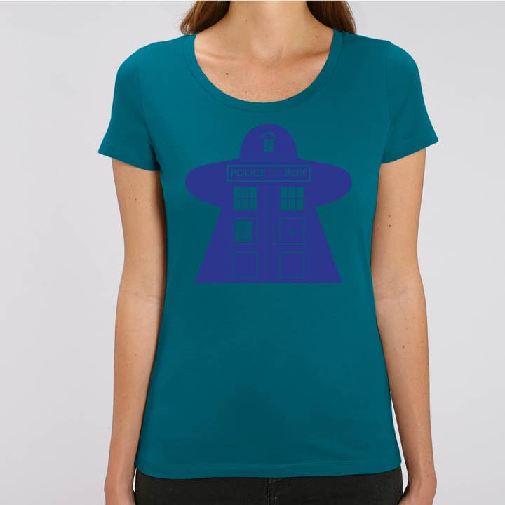 TARDIS Meeple Women's T-Shirt for wholesale by Meeplings | Handmade in Berlin