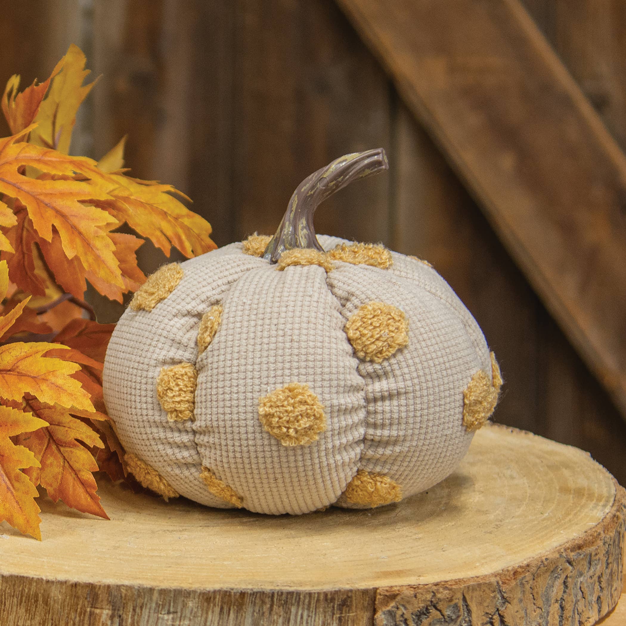 Bright Ideas - Wholesale Decorative Tabletop Object - Cream Plush Polka Dot Pumpkin1