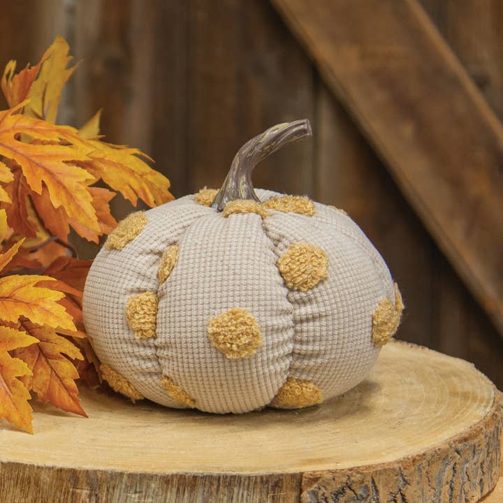 Bright Ideas - Wholesale Decorative Tabletop Object - Cream Plush Polka Dot Pumpkin1