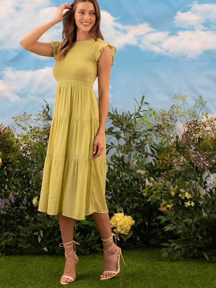 Blu Pepper - Venta al por mayor Vestido - Mujer - Vestido midi con volantes y cuerpo fruncido20