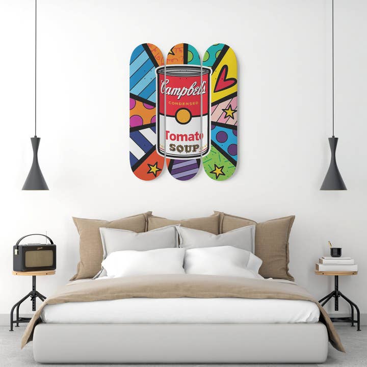 SkateboardArtsy – wholesale Wall Accent – Andy Warhol Campbell Soup | Pop Art - 3-piece Skateboard Wall Art