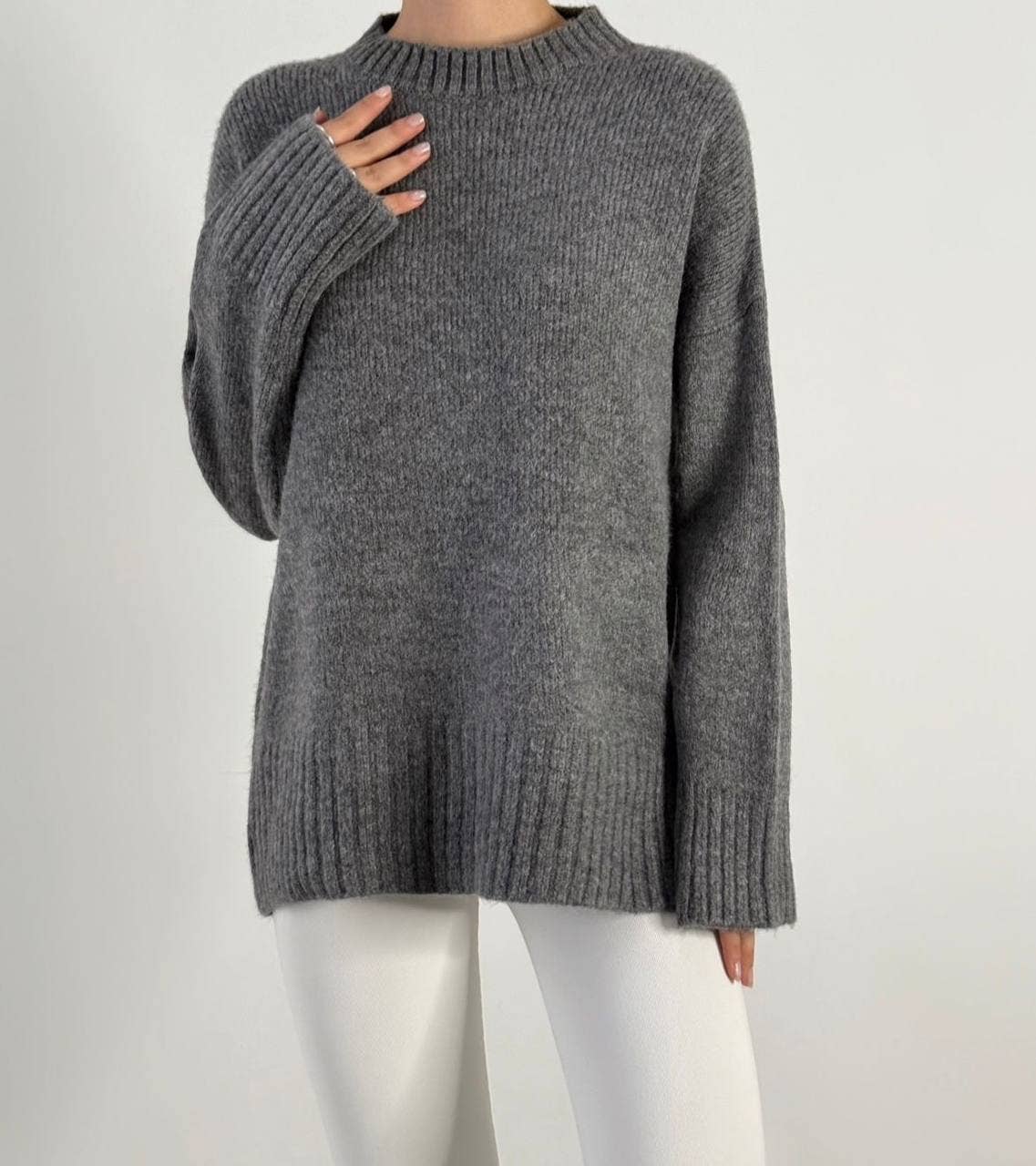 Anaz - Wholesale Knit Sweater - Women's - Oversized Crewneck Sweaters_ hem ribbing2