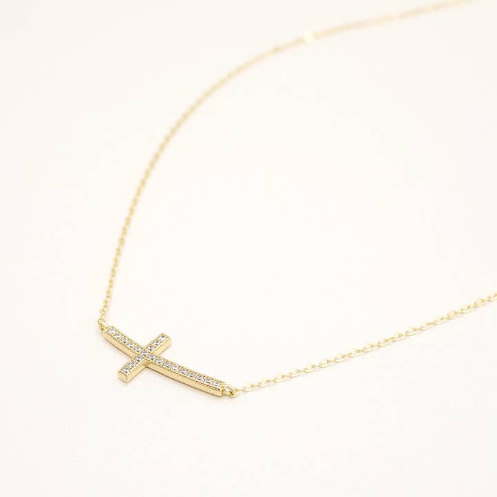 Lavishe Jewelry - Wholesale Pendant/Charm Necklace - 925 Sterling Silver Cubic Zirconia Sideways Cross Necklace5