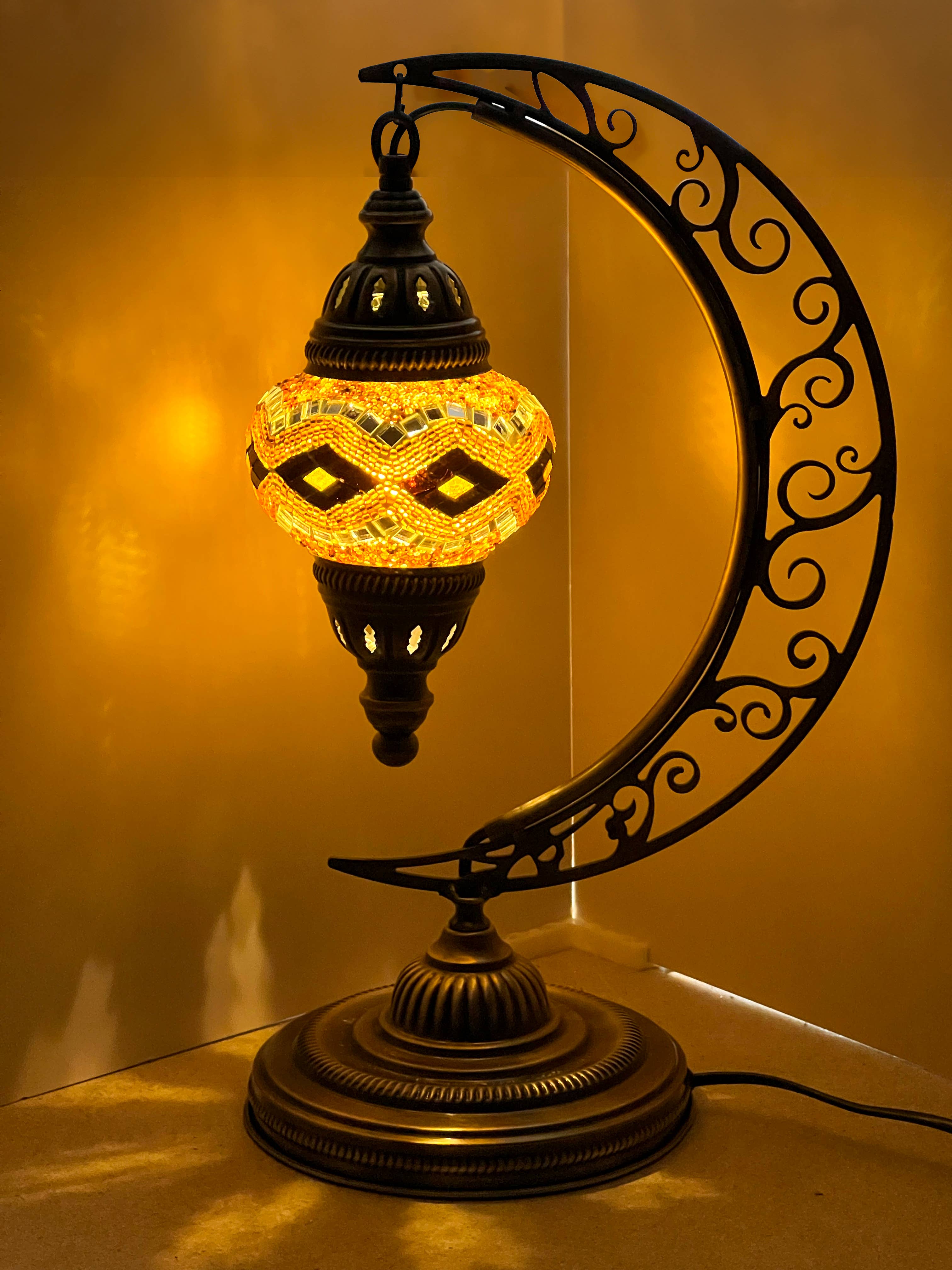 Gypsy Soul - Wholesale Accent/Desk Lamp - Moon Mosaic Turkish Lamp 6" Glass Globe 6