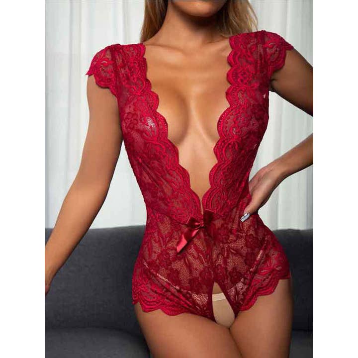 Women's Sexy Backless Deep V-neck Lace Underwear for wholesale by Tourtiwi