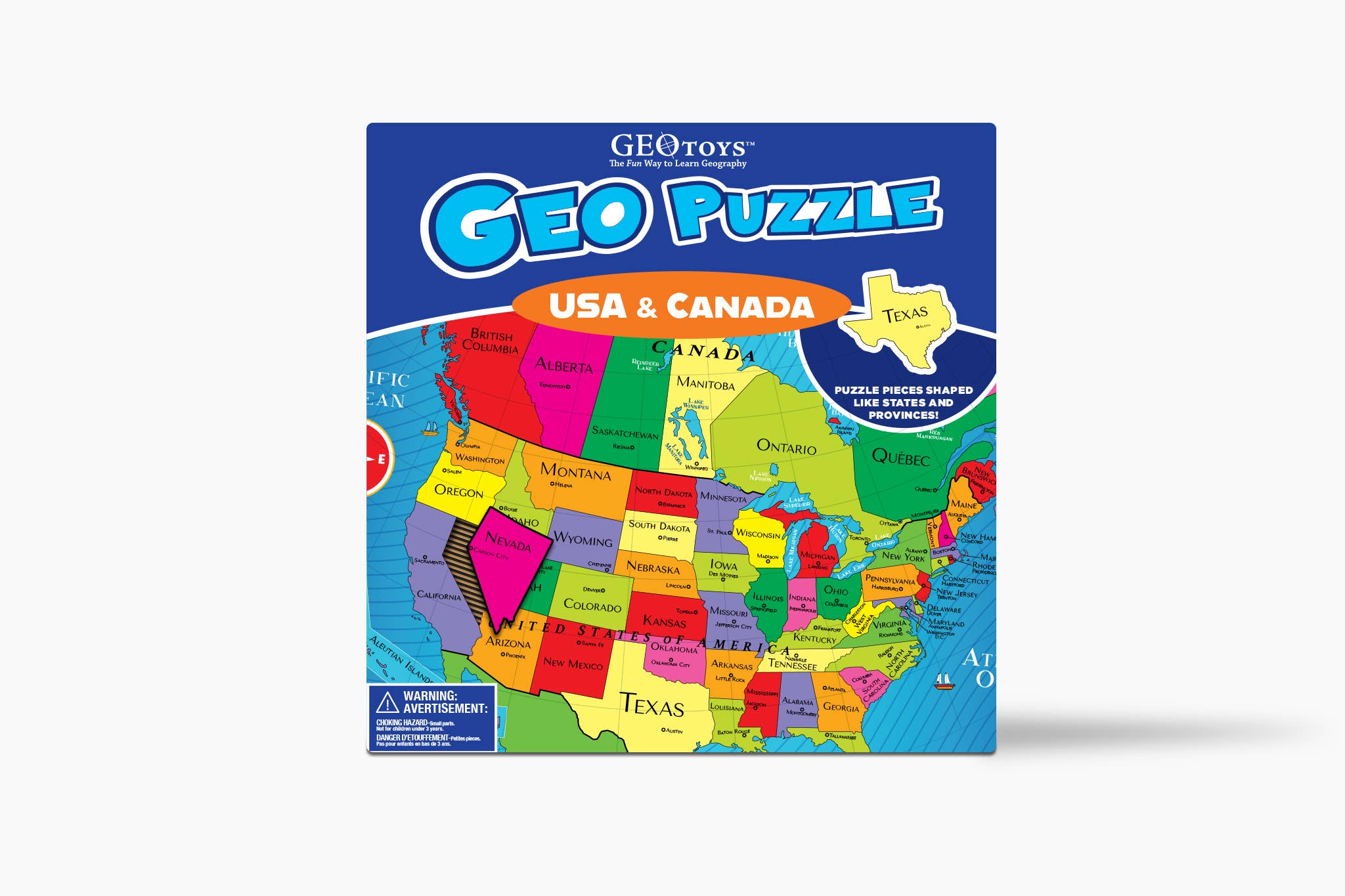 Geotoys - Wholesale Puzzle - Kids - Geotoys GeoPuzzle, 69 USA + Canada Shaped Pieces