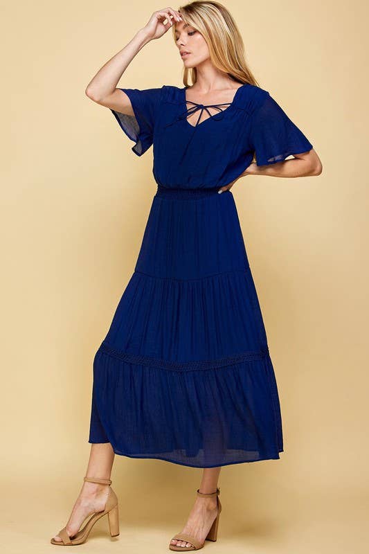 Winslow Collection - Vente Robe – femme - Robe maxi à volants en crochet avec ouverture clé, 9 couleurs, Y872911410