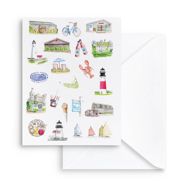 Nantucket Favorites Watercolor Greeting Cards for wholesale by Lexi Mayde