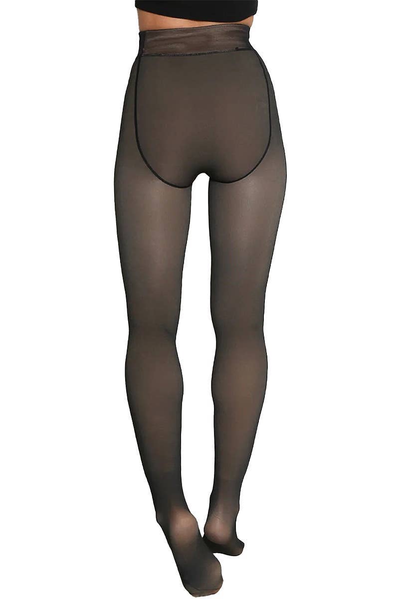 Cap Zone - Wholesale Tights - Women's - Women's Fake Sheer Fleece Lined Pantyhose Tights3