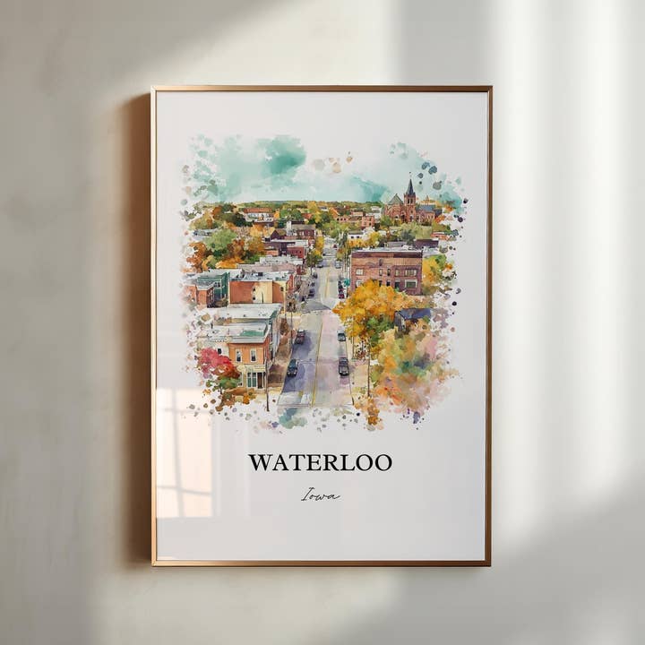 Premium Travel Art - Wholesale Art Print - Waterloo Iowa Wall Art, Black Hawk County Print, Iowa Watercolor Art, Waterloo IA Gift, Travel Print, Travel Poster, Housewarming Gift3