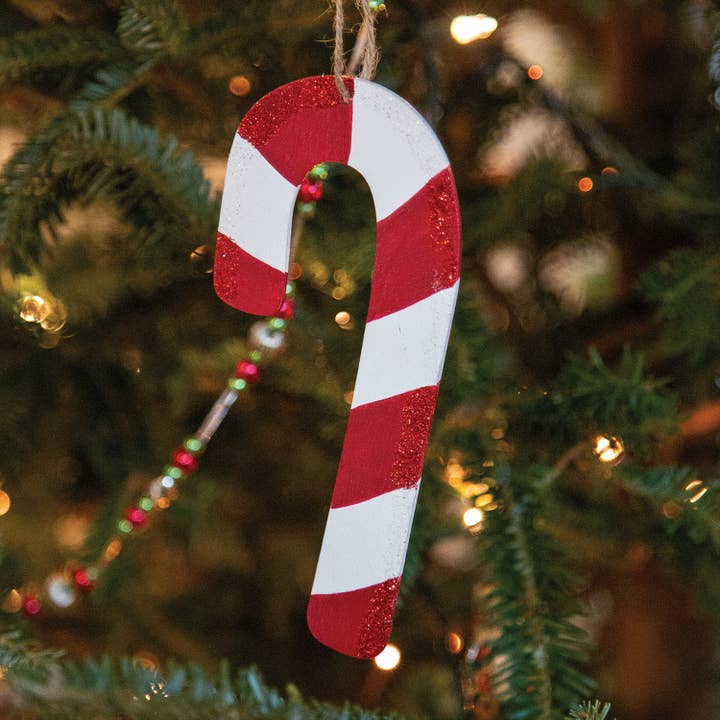 Col House Designs - Wholesale Ornament - Glittered Wooden Candy Cane Ornament, 6.5"