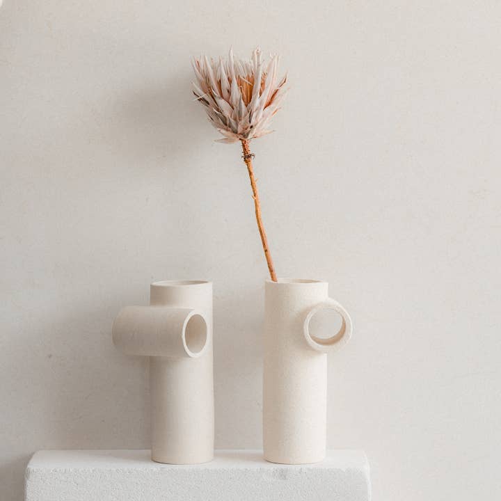 Beige minimalist raw tube vase perfect design decor for wholesale by Claycraft