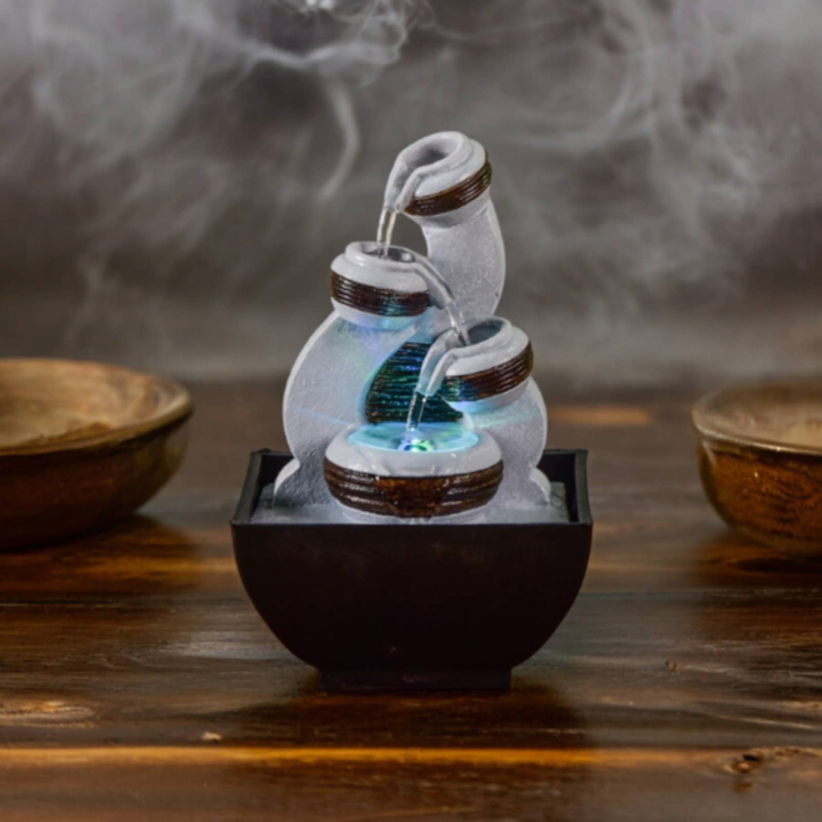 Zen'Arôme - Vente Décoration de cheminée - Fontaine d'Intérieur Kara avec écoulement en Cascade + Led6