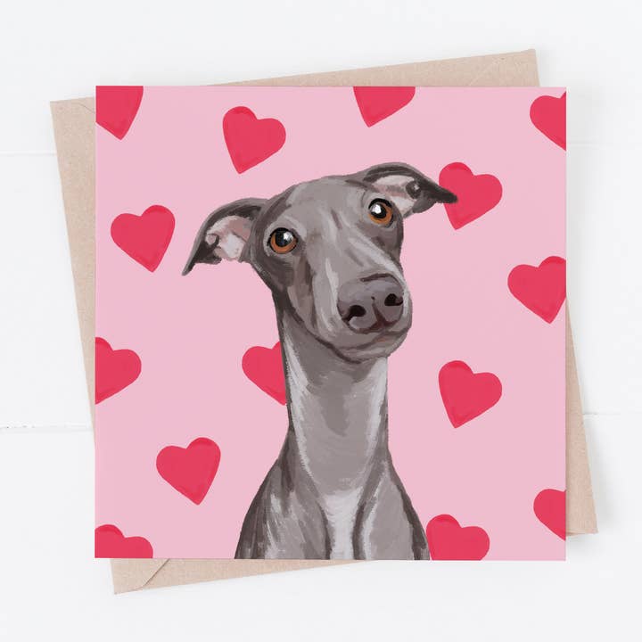 Carte de Saint-Valentin pour chien, carte je t'aime chien, Lévrier pour la vente par Richarts Designs