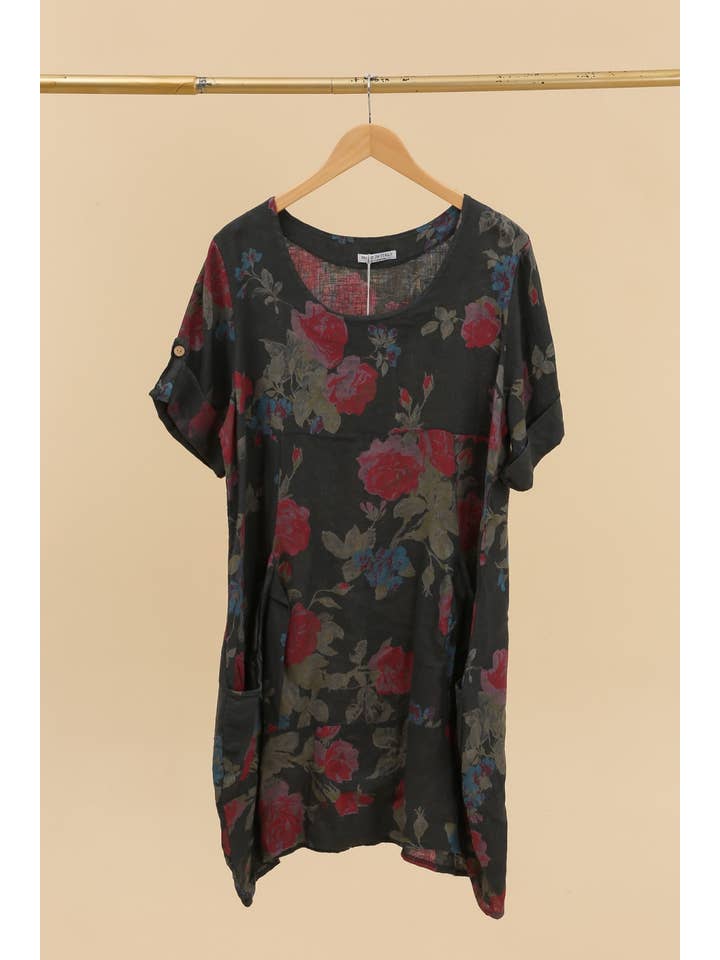 la maison des fibres naturelles – wholesale Klänning - Dam – Klänning i 100 % linne med blommönster 32403